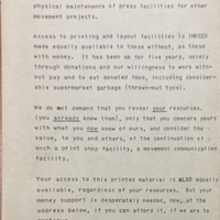 Letter asking for contributions from user of the space